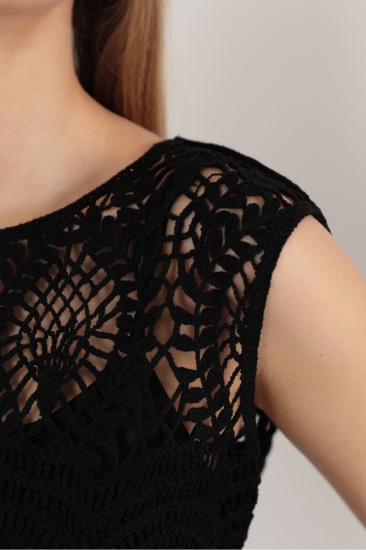 Picture of Broused Lace Fabric Lined Women's Dress-Black