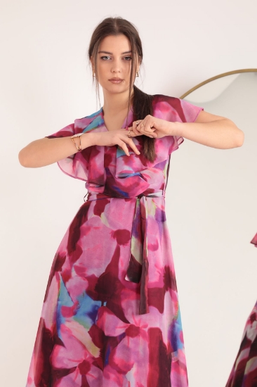 Picture of Chiffon Fabric Watercolor Effect Aller Women's Dress-Fuchsia