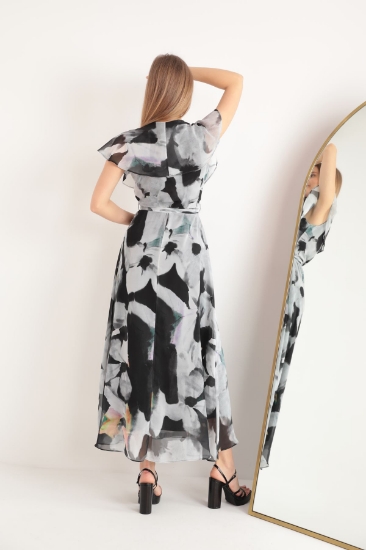 Picture of Chiffon Fabric Watercolor Effect Aller Women's Dress-Black