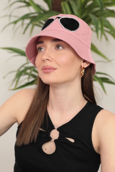 Picture of Eyeglasses Stone Detailed Bucket Hat-Pink