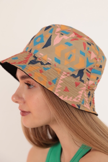 Picture of Ethnic Patterned Double Sided Bucket Hat-Camel