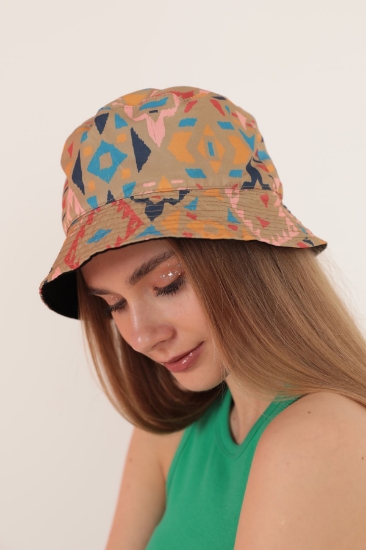 Picture of Ethnic Patterned Double Sided Bucket Hat-Camel