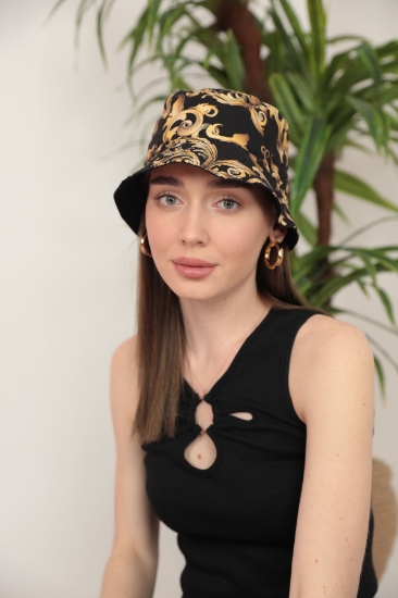 Picture of Double Sided Patterned Black Bucket Hat-Black