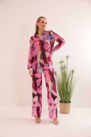 Picture of Chiffon Fabric Floral Pattern Women's Shirt-Fuchsia