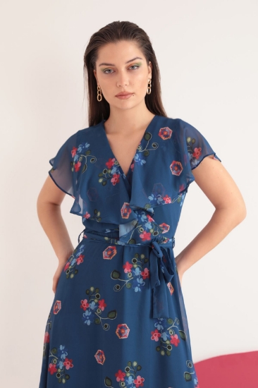 Picture of Chiffon Fabric Embroidery Patterned Aller Women's Dress-Indigo