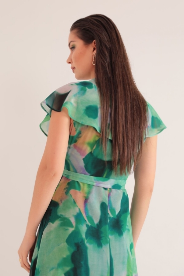 Picture of Chiffon Fabric Watercolor Effect Aller Women's Dress-Green
