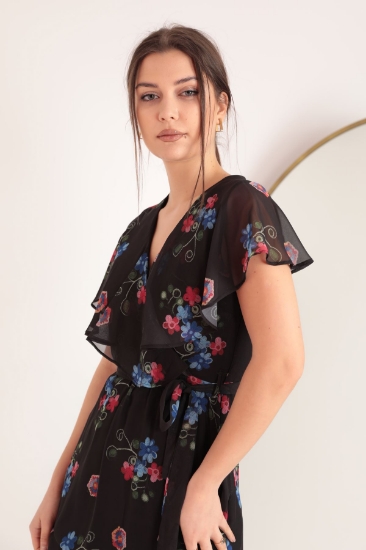 Picture of Chiffon Fabric Embroidery Patterned Aller Women's Dress-Black