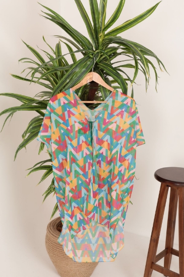Picture of Zigzag Patterned Multicolor Pareo Beach Dress-Colorful