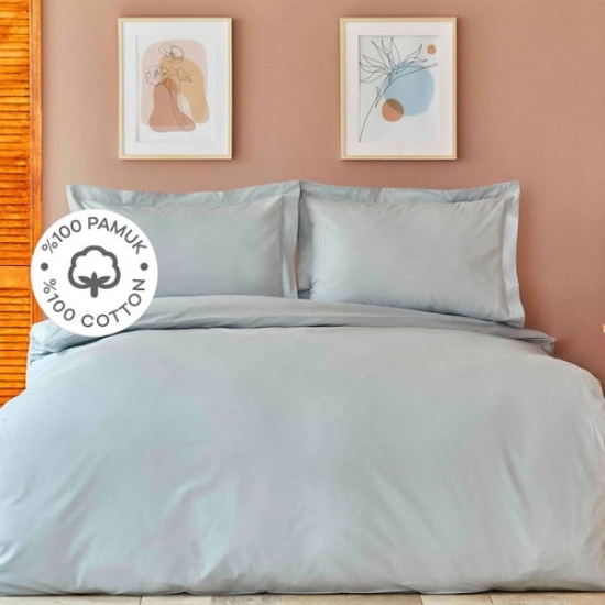 Picture of Karaca Home Back To Basic Blue 100% Cotton Double Duvet Cover Set