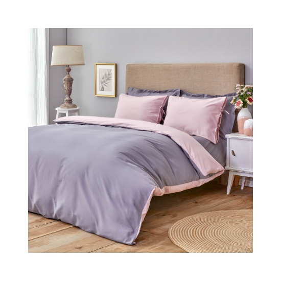 Picture of Karaca Home Basic Dried Rose Dark Grey 100% Cotton Double Sided Single Duvet Cover Set