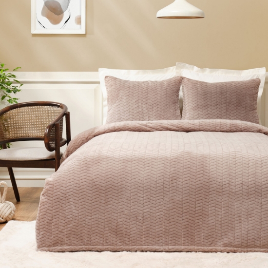 Picture of Karaca Home Rosie Beige Double Wellsoft Bed Cover