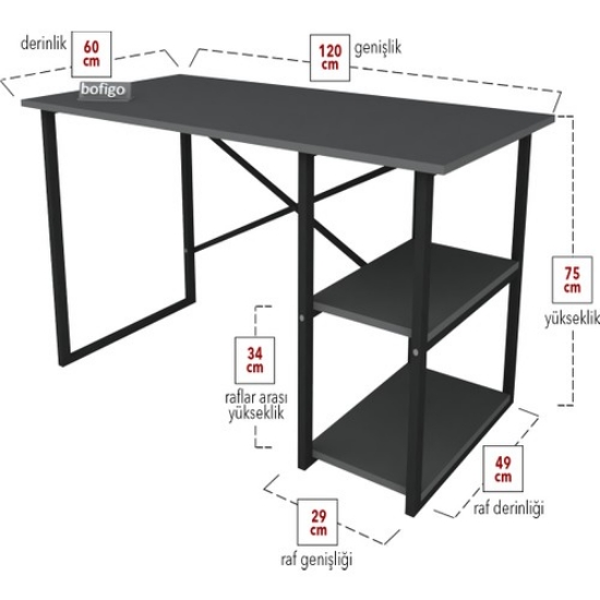 Picture of Bofigo 60X120 cm Work Desk with 2 Shelves Computer Desk Office Lesson Dining Table Anthracite