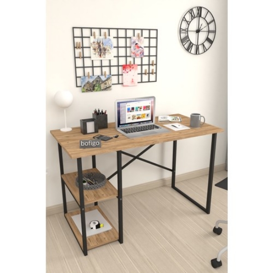 Picture of Bofigo 60X120 cm Pine Work Desk with 2 Shelves Computer Desk Office Lesson Dining Table