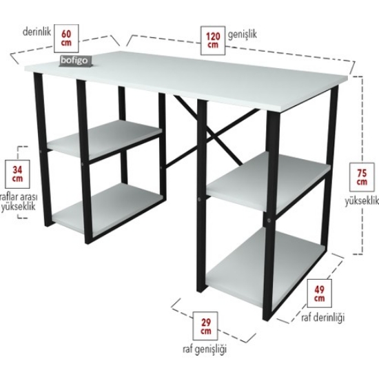 Picture of Bofigo 60X120 cm 4 Shelf Work Desk Computer Desk Office Lesson Dining Table White