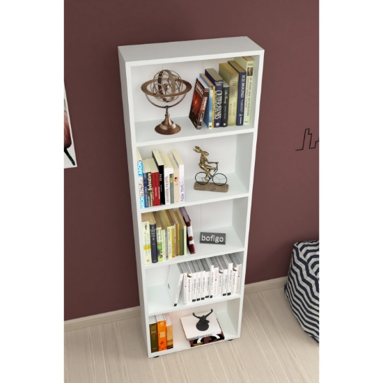Picture of Bofigo Decorative 5 Shelf Bookcase Modern Bookcase White