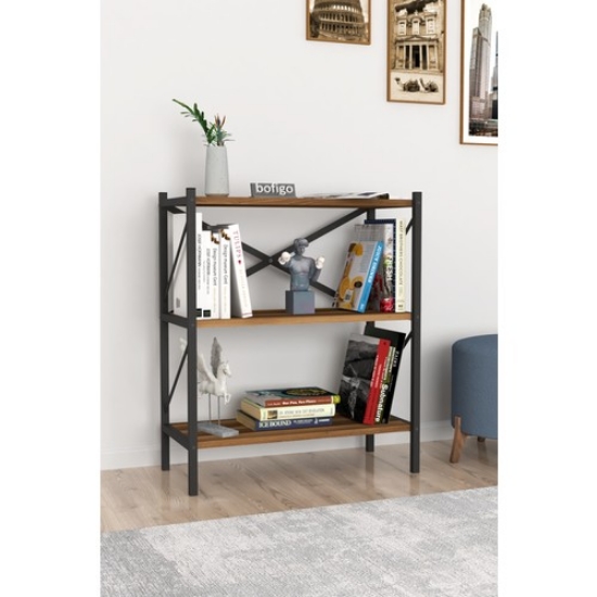 Picture of Bofigo Decorative 3 Shelf Bookcase Metal Bookcase Walnut