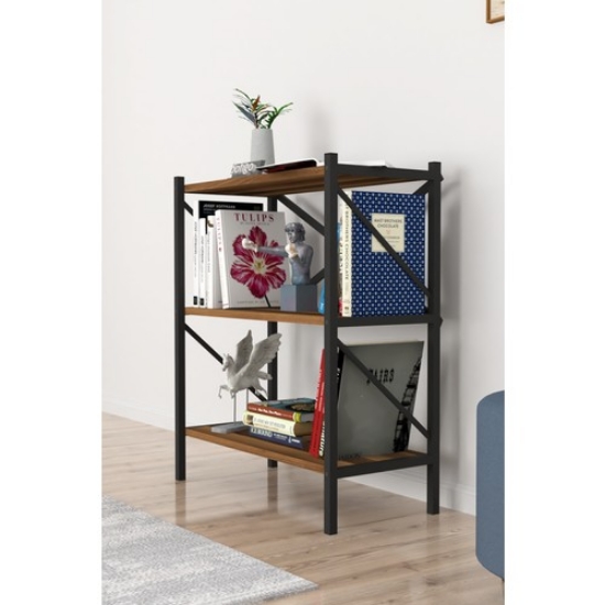 Picture of Bofigo Decorative 3 Shelf Bookcase Metal Bookcase Walnut