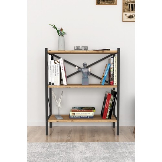 Picture of Bofigo Decorative 3 Shelf Bookcase Metal Bookcase Pine