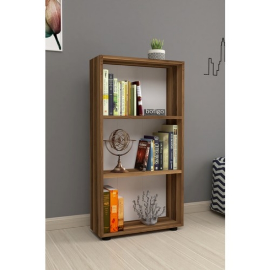 Picture of Bofigo Decorative 3 Shelf Bookcase Modern Bookcase Walnut