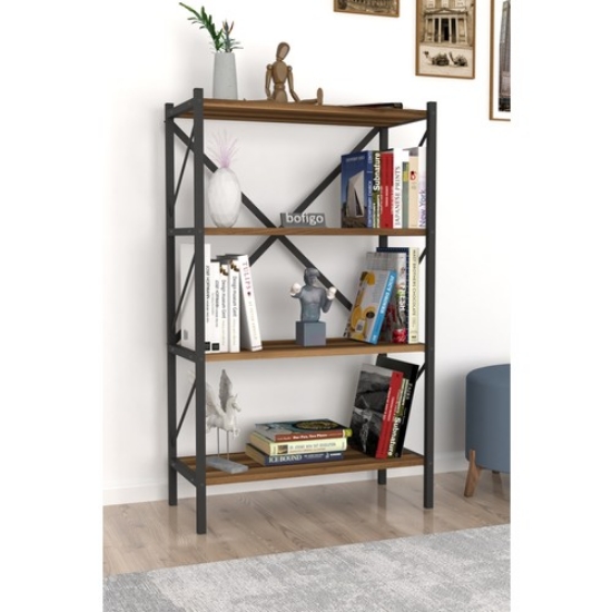 Picture of Bofigo Decorative 4 Shelf Bookcase Metal Bookcase Walnut