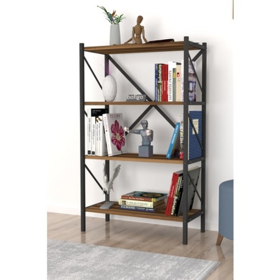 Picture of Bofigo Decorative 4 Shelf Bookcase Metal Bookcase Walnut