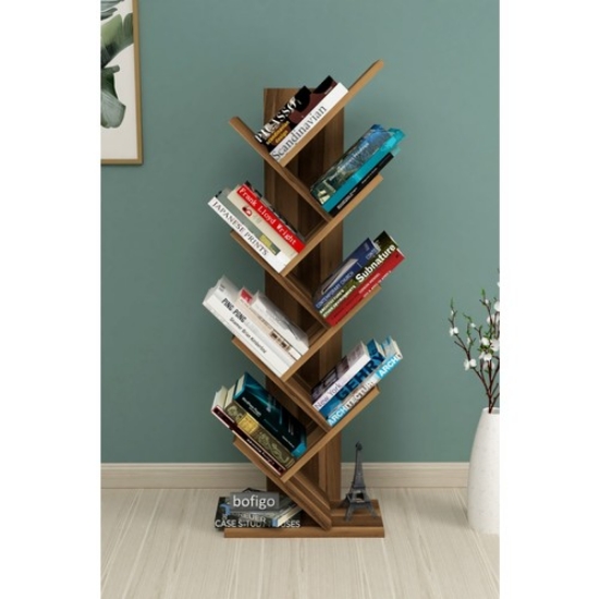 Picture of Bofigo Wood Bookcase Decorative Bookcase Shelf Organizer Book Shelf Walnut
