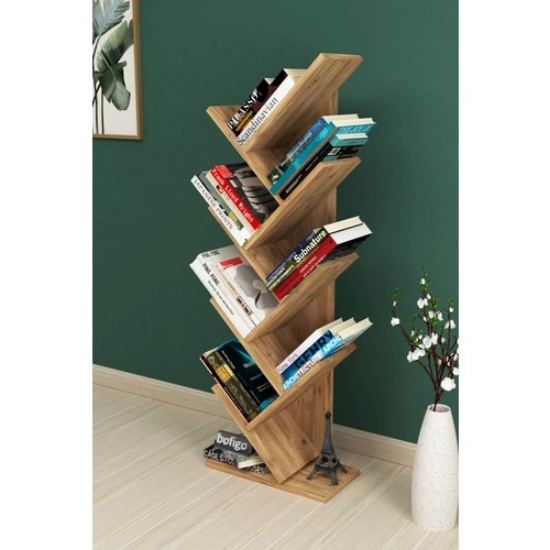 Picture of Bofigo Wood Bookcase Decorative Bookcase Shelf Organizer Bookshelves Pine