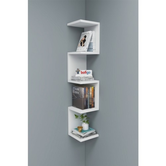 Picture of Bofigo Zigzag Bookcase Corner Bookcase Wall Shelf Decorative Shelf White
