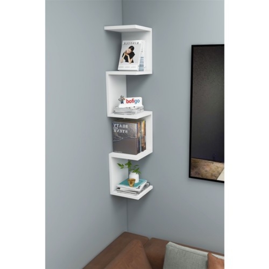 Picture of Bofigo Zigzag Bookcase Corner Bookcase Wall Shelf Decorative Shelf White