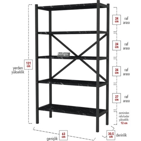 Picture of Bofigo 5 Shelf Bookcase Decorative Metal Bookcase Bendir