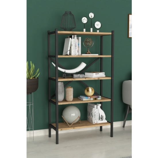 Picture of Bofigo 5 Shelf Bookcase Decorative Metal Bookcase Pine
