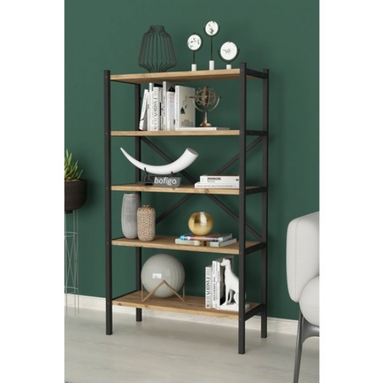 Picture of Bofigo 5 Shelf Bookcase Decorative Metal Bookcase Pine