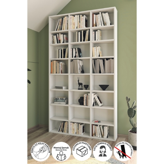 Picture of Bofigo Multi Shelf Bookcase Library Decorative Bookcase With Movable Shelf Large Bookcase White