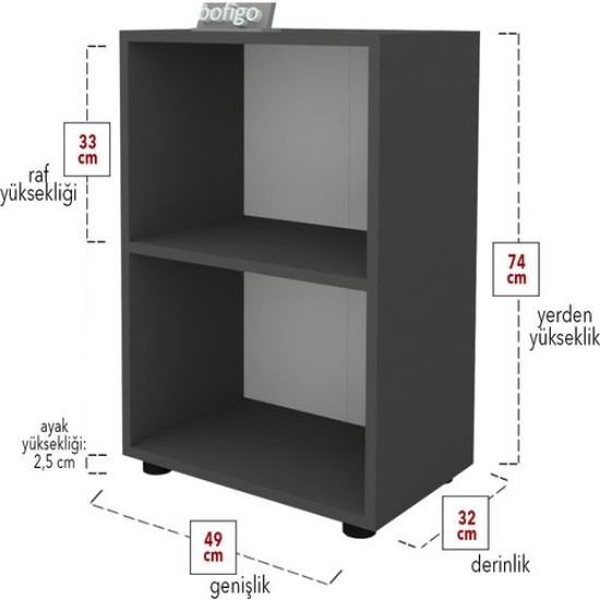 Picture of Bofigo 2 Shelf Bookcase Office Cabinet Folder Multipurpose Cabinet Kitchen Cabinet Anthracite