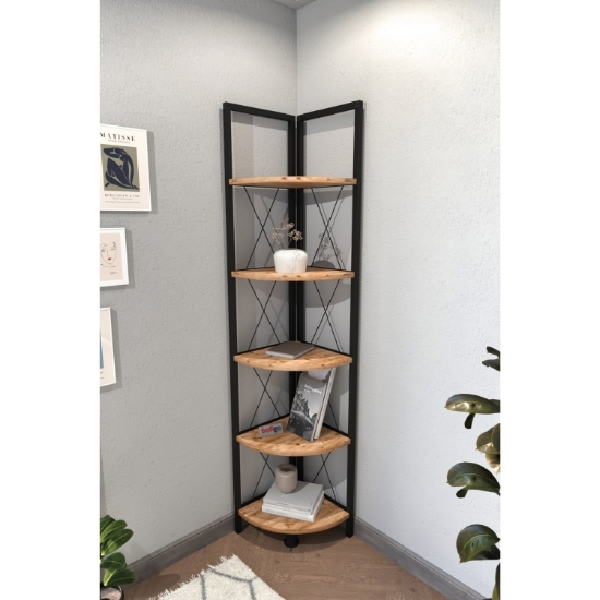 Picture of Bofigo Metal Corner Bookcase Shelf With 5 Shelves Decorative Accessories Shelf Pine