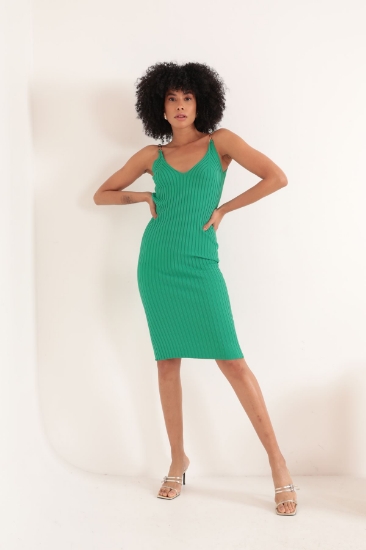 Picture of Knitwear Fabric Brooch Midi Women's Dress-Green