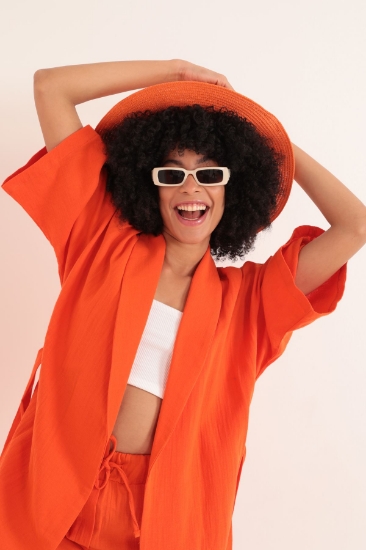 Picture of Muslin Fabric Oversize Women's Kimono-Orange
